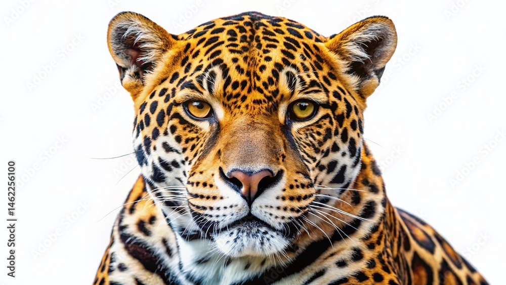 Obraz premium Majestic Jaguar Isolated on White Background: Wildcat Portrait for Stock Photography