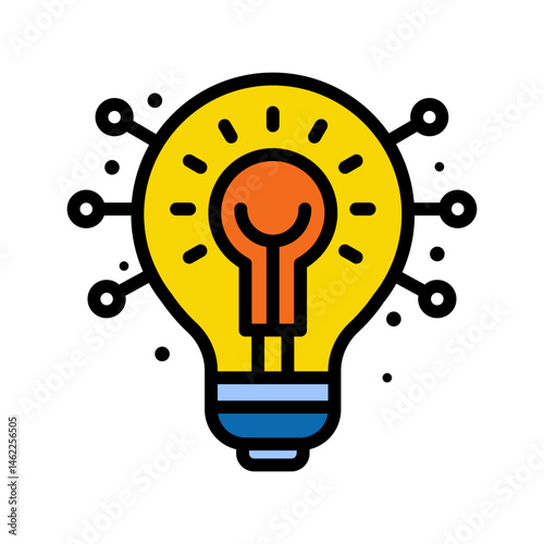 Flat color vector light bulb icon on white background. Symbol of idea, creativity, innovation, electricity, and smart thinking. Perfect for concepts like solution, energy, and brainstorming.