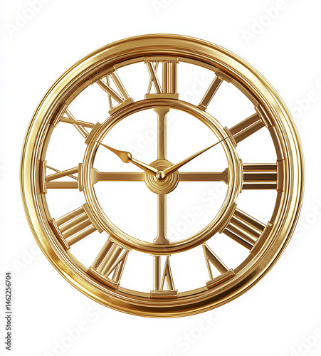 Financial element 3D golden Roman numeral clock