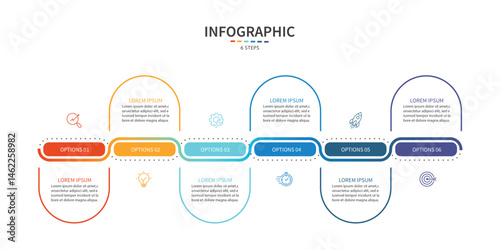 Business infographic template. 6 Step timeline journey. Process diagram, Infographic elements vector illustration.