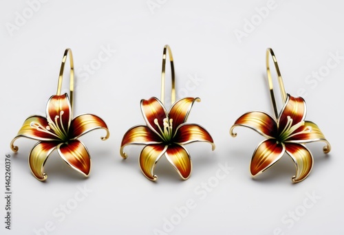 Three earrings with flowers on the white surface