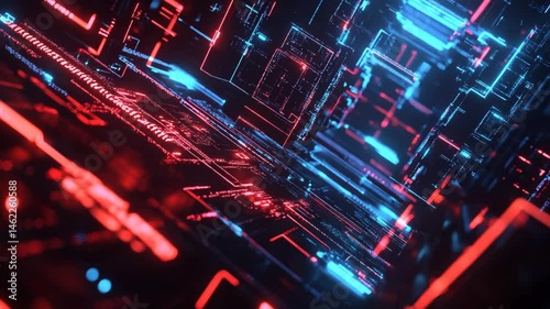 Futuristic technological interface with neon lights for virtual reality experiences