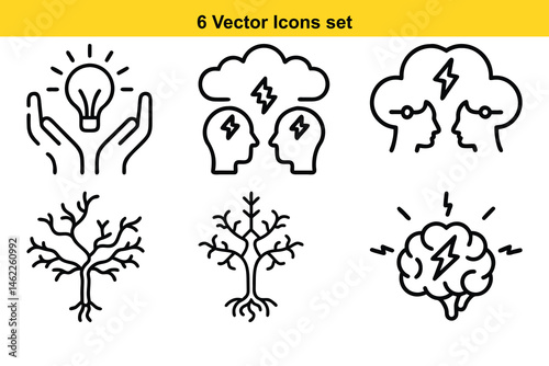 6 Creative Idea Vector Icons Brainstorming, Innovation, and Growth