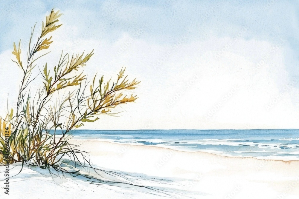 custom made wallpaper toronto digitalLush Watercolor Beach Vegetation Set Along Seaside 