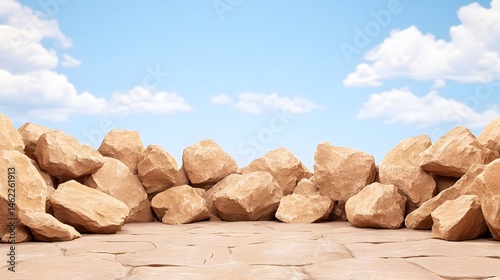 A row of light-brown rocks against a blue sky