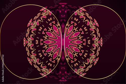 Pink Floral Circle Mandalas Framing Celestial Centerpiece


