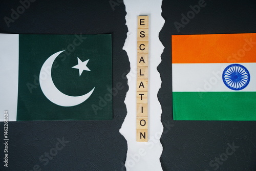 Flags of India and Pakistan and the inscription: Escalation