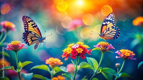 Wallpaper Mural Miniature Butterfly Garden: Charming Tilt-Shift Photo of Butterflies on Flowers Torontodigital.ca