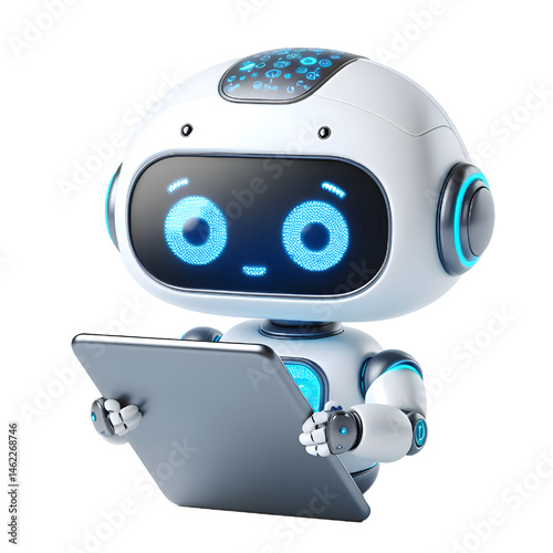 3D CUTE Ai robot using tablet isolate on White background