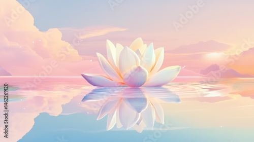 Peaceful lotus flower on a serene water surface.