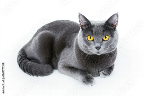 a chartreux cat isolated on a white background, ultra-realistic
