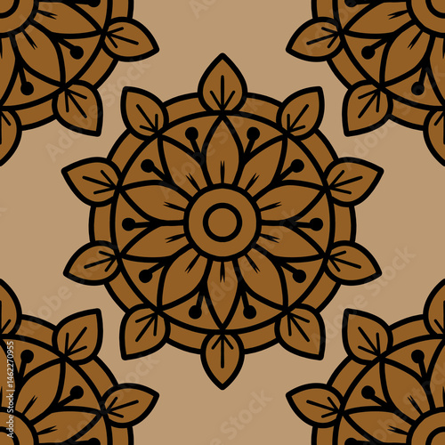 Brown flower mandala repetitive tile design, vintage and simple pattern