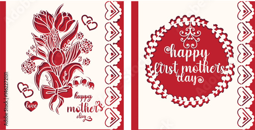Wallpaper Mural "Red Floral Design for First Mother's Day with Heart Motifs and Elegant Typography" Torontodigital.ca
