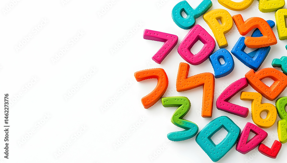 Naklejka premium Colorful wooden letters and numbers
