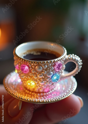 cup, sparkling teacup, pearl design, tiny coffee cup, glamorous drinkware,