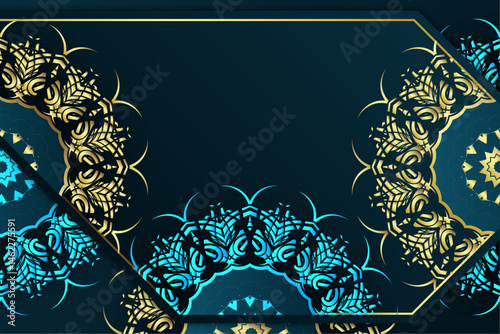 Blue and Gold Geometric Design with Interlocking Circle Motifs

