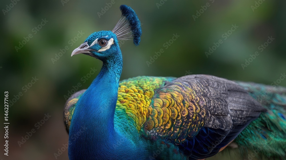 Obraz premium Majestic Peacock: Vibrant Blue, Green, and Gold Feathers in Nature