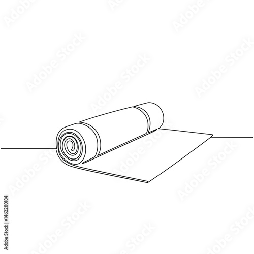 Yoga mat rolled out for stretching exercise in minimalist style  