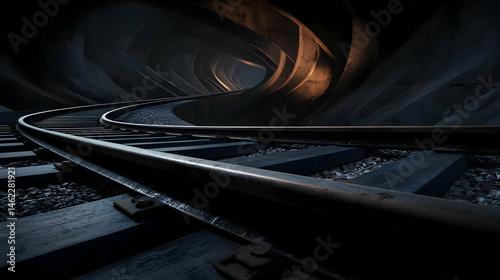 Fototapeta Naklejka Na Ścianę i Meble -  Dark Tunnel With Train Tracks