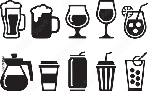 Refreshing Drink Glass Silhouette

Coffee Cup Vector with Steam

Cocktail with Umbrella Silhouette Art

Juice Bottle Minimal Line Design

Cheers Glasses Clinking Silhouette