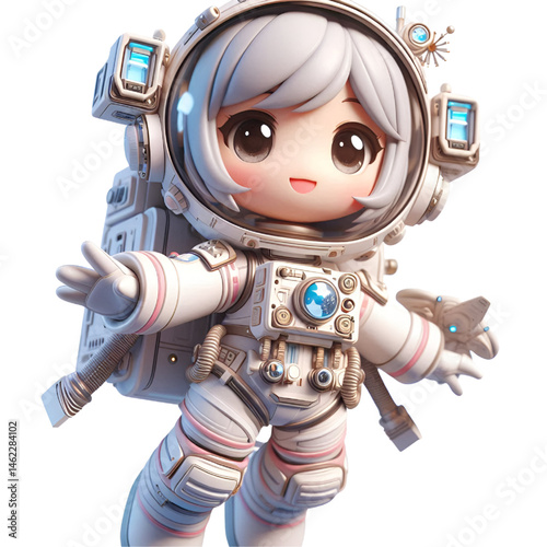 3D cute Astronaut floating in space isolated on white background