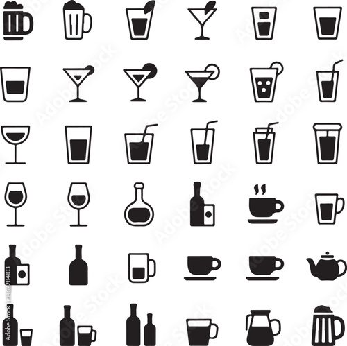 Refreshing Drink Glass Silhouette

Coffee Cup Vector with Steam

Cocktail with Umbrella Silhouette Art

Juice Bottle Minimal Line Design

Cheers Glasses Clinking Silhouette