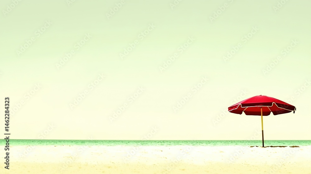 Solitary red beach umbrella on a pale beach. Solitary red beach umbrella on a pale beach.