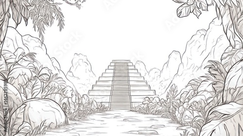 Wallpaper Mural Jungle Pyramid Path, Adventure Background Illustration Torontodigital.ca