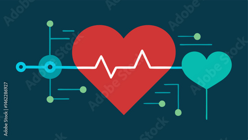 Heart Monitor Graph A stylized heart shape integrating a heartbeat line and digital data points representing the AIs ability to monitor and analyze heart health in real time.