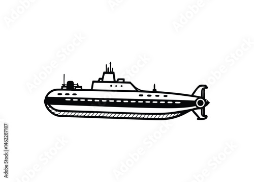 Silhouette of submarine isolated on a white background