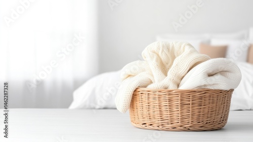 Laundry basket with knitted clothes