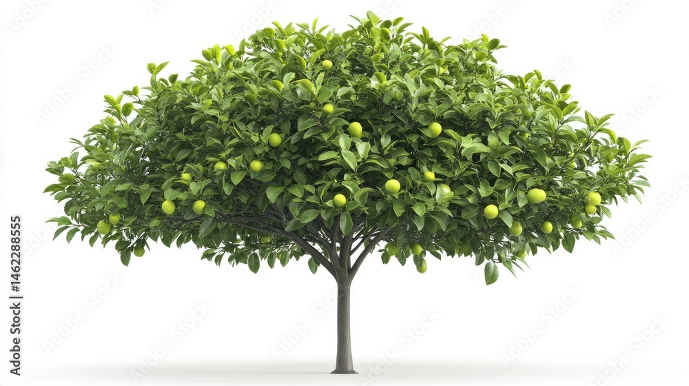 Obraz premium Lush Green Lemon Tree with Fruits Isolated on Bright White Background