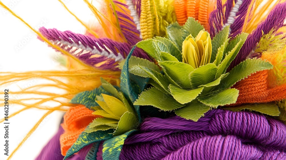 Obraz premium Vibrant Yarn Flower Arrangement Closeup Photography