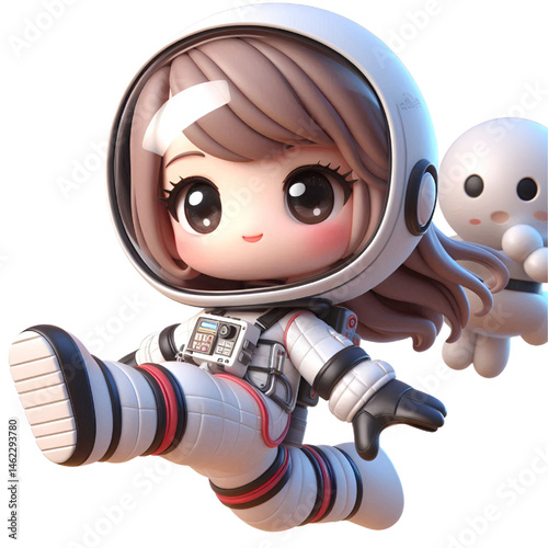 3D cute Astronaut floating in space isolated on white background
