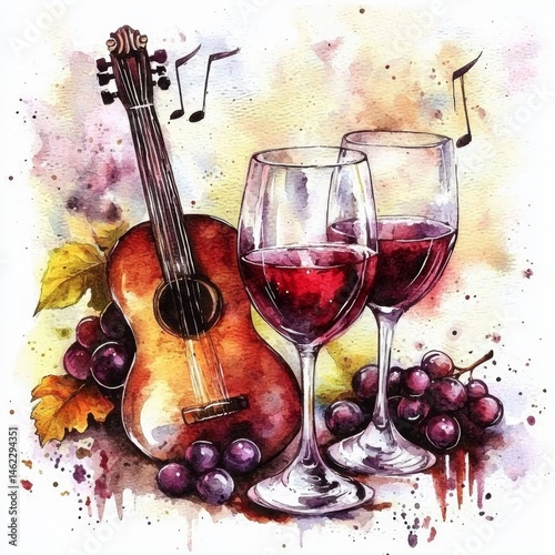 Watercolor imagery blending the beauty of music and social gatherings.