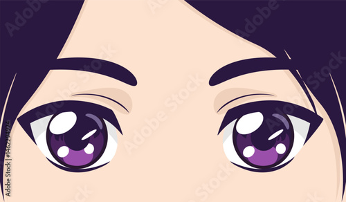 Anime girl with purple eyes close up. Cartoon manga anime eyes. Vector illustration