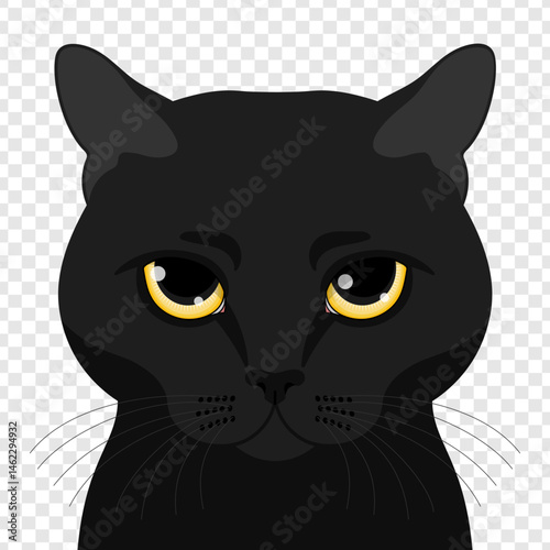 Black cat with big yellow eyes is peeking. Realistic style. Vector illustration