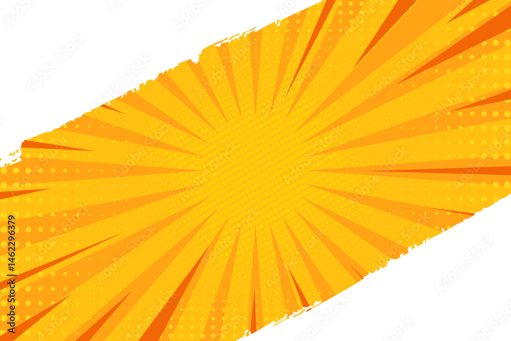Fototapeta premium Cut out and isolated comic background in pop art style with sun rays and halftone. Retro style background with color halftone. Vector illustration