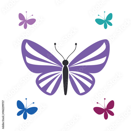 Colorful Butterfly Vector Art & Icons on White Background. Vector Illustration