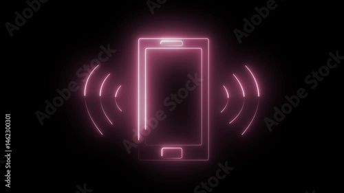 Neon smart phone icon. Smartphone perspective vibrant view with blank screen neon line .