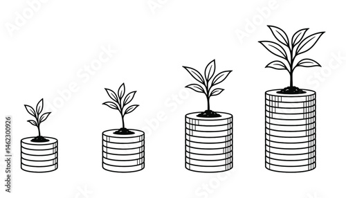 Financial growth concept with plant growing on money stack coins
