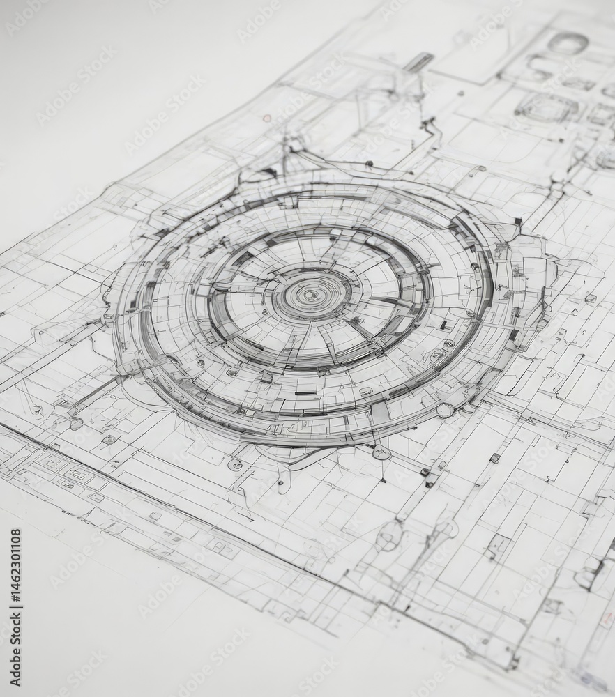 Technical drawing blueprint effect, white background, black lines , concept, industrial Technical drawing blueprint effect, white background, black lines , concept, industrial