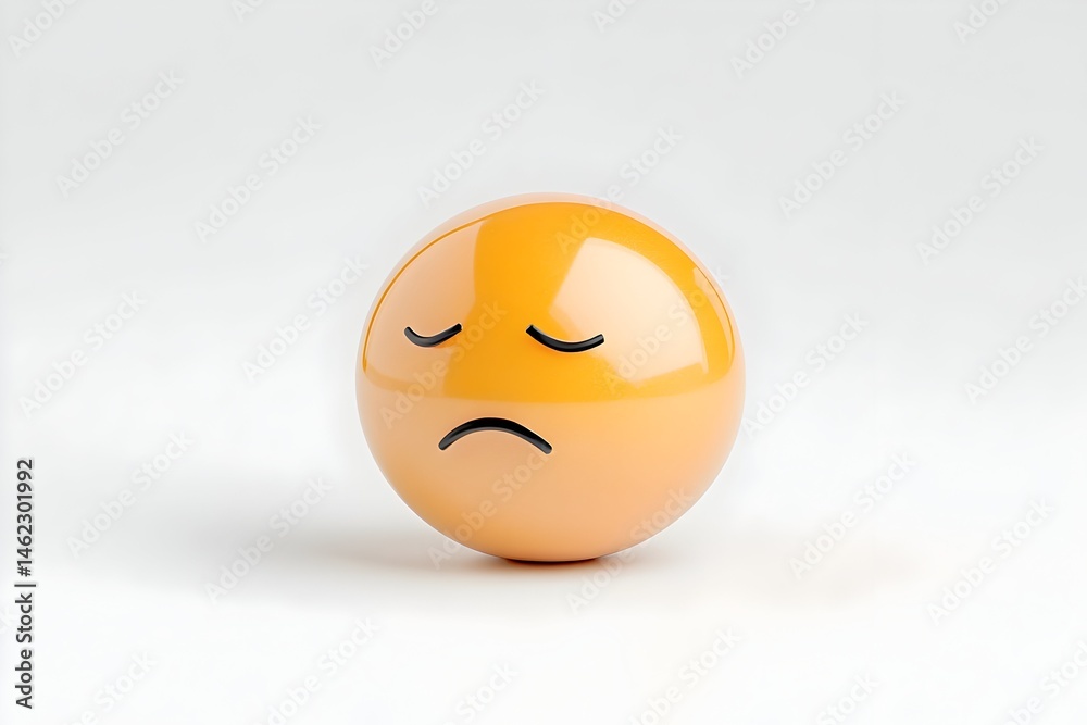 Fototapeta premium A 3D rendered orange sphere with a sad emoticon face