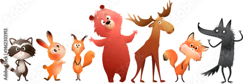 Cute woodland animals collection in a whimsical and quirky cartoon style. Funny forest wild animals character design for children. Vector forest creatures design for kids, isolated cartoon collection.