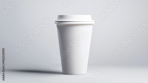 White coffee cup is standing on a simple background, featuring a lid on top. - high quality White coffee cup is standing on a simple background, featu