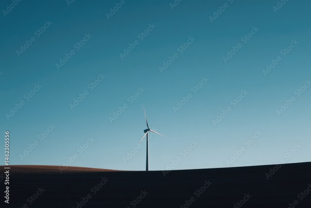 Obraz premium minimalistic image featuring solitary turbine standing tall against clear blue sky emphasizing its sleek design with