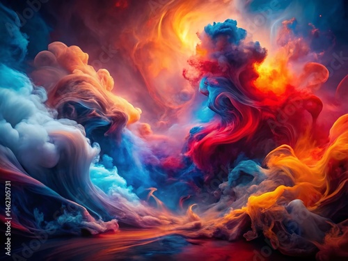 Mystical Red Blue Haze Abstract Smoky Double Exposure Background