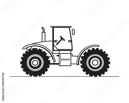Black and white tractor farm vehicle for agriculture work use