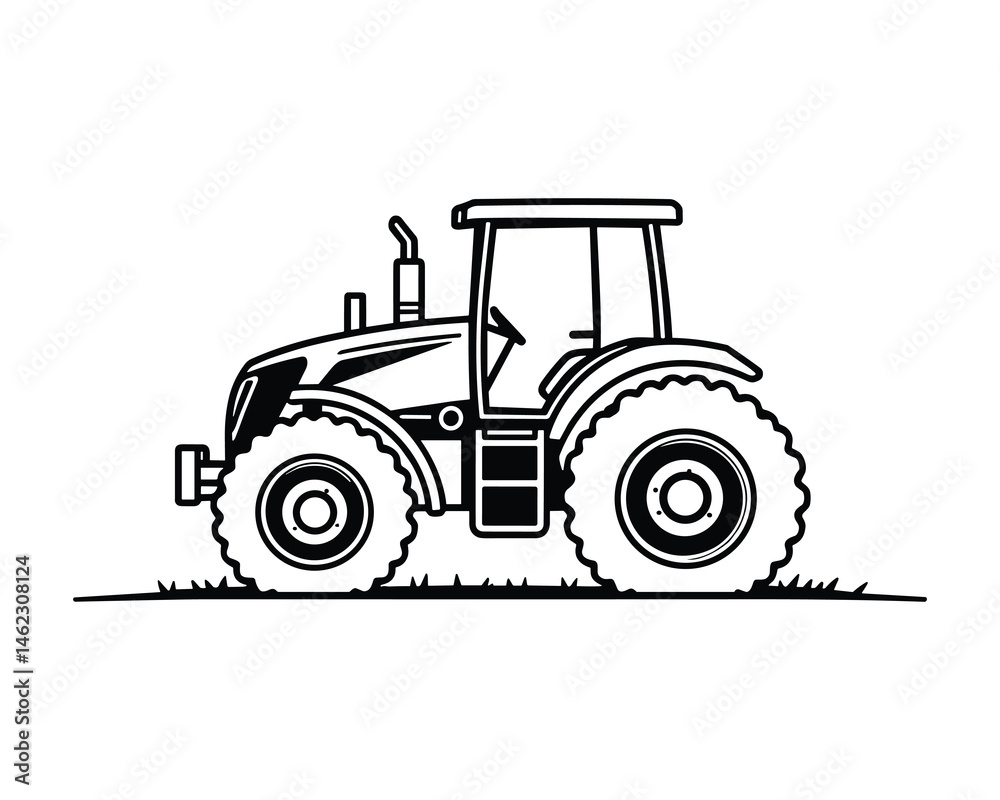 Obraz premium Tractor farm vehicle for agriculture in black and white art form