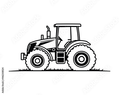 Tractor farm vehicle for agriculture in black and white art form